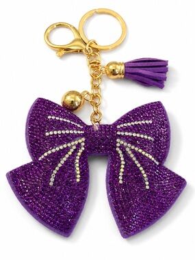 Rhinestone Purple Bow Keyring bag backpack charm crystal